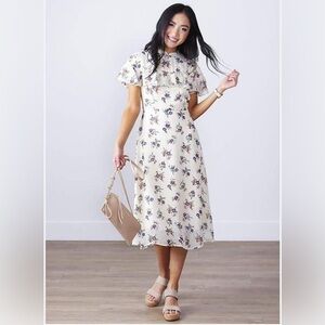 Sweet Salt Women Floral Homestead Classic Vintage Cream Lined Midi Dress Size 12